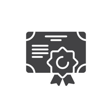 Katı glyph sertifika vektör simgesi. Onay, kimlik doğrulama ve doğrulamayı temsil ediyor. Ödüller, belgeler veya güven işaretleri için kullanışlı simge.