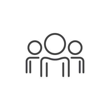 Birden fazla kişinin ana hatlarını gösteren kullanıcı grubu simgesi. Toplum, takım veya ağlardaki takipçiler için ana vektör simgesi, imza ve simgesi.