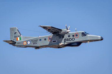 Yelahanka, Karnataka, Hindistan-13 Şubat 2025: AeroIndia-2025 Kamu Hava Gösterisi sırasında uçuşta test uçağı.