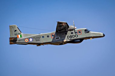 Yelahanka, Karnataka, Hindistan-13 Şubat 2025: AeroIndia-2025 Kamu Hava Gösterisi sırasında uçuşta test uçağı.