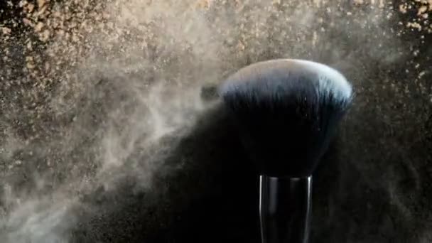 Super Slow Motion Shot Makeup Brush Brown Powder Shake 1000 — Vídeos de Stock