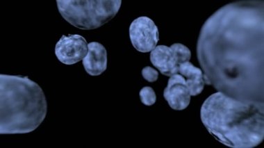 Süper Yavaş Hareket Detaylı Uçan ve Dönen Taze Yabanmersini Çekimi. 4K 'da Yüksek Hız Sinema Kamerası ile çekildi..