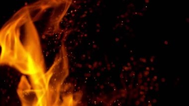 Süper Yavaş Ateş Çekimi ve kıvılcımlar Kara Arkaplanda izole edildi. Yüksek Hız Sinema Kamerası ile 4K çözünürlükte çekilmiştir.