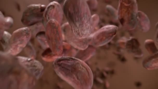 Super Slow Motion Detail Shot Van Chocolade Bonen Vliegen Richting — Stockvideo