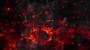 Parlayan Kömür, Ateş Kıvılcımları ve Duman 'ın Süper Yavaş Çekimi. 4K Çözünürlükte Yüksek Hız Sinema Kamerası ile Çekim.