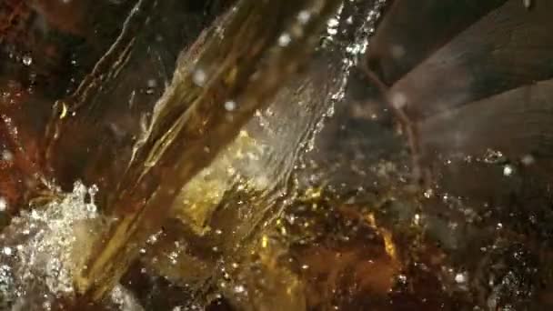 Super Slow Motion Shot Poing White Wine Old Oak Wooden — стоковое видео