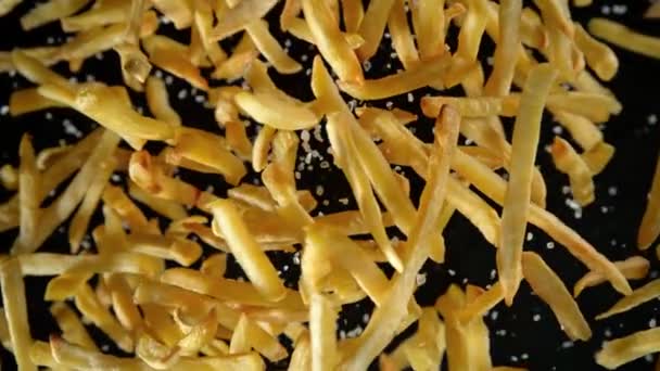 Super Slow Motion Shot French Fries Salt Flying Camera Izolovaná — Stock video