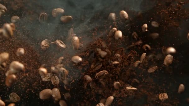 Super Slow Motion Shot Ground Coffee Fresh Beans Explosion Camera — Stock video