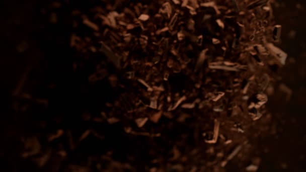 Super Slow Motion Shot Morceaux Chocolat Cru Poudre Cacao Après — Video