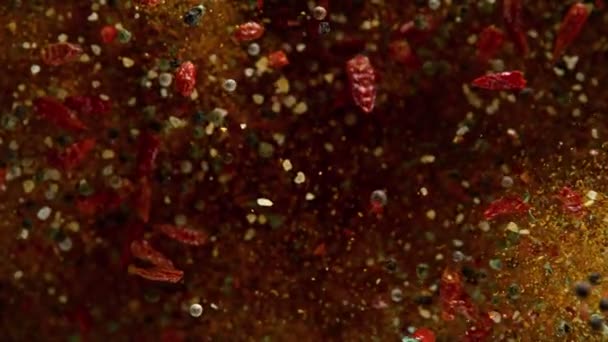 Super Slow Motion Shot Colorful Seasoning Explosion Sfondo Nero 1000Fps — Video Stock