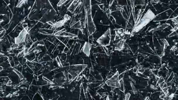 Super Slow Motion Shot Shattering Glass Shards Flying Camera Black — стоковое видео