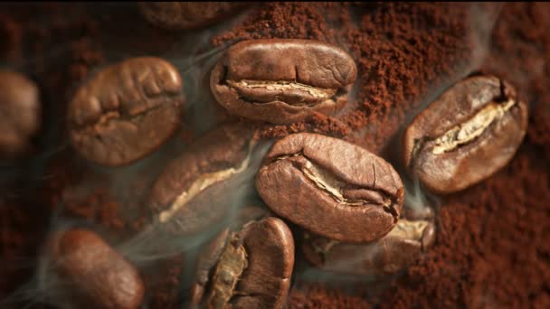 Super Slow Motion Macro Shot Roasting Fresh Coffee Beans Com — Vídeo de Stock
