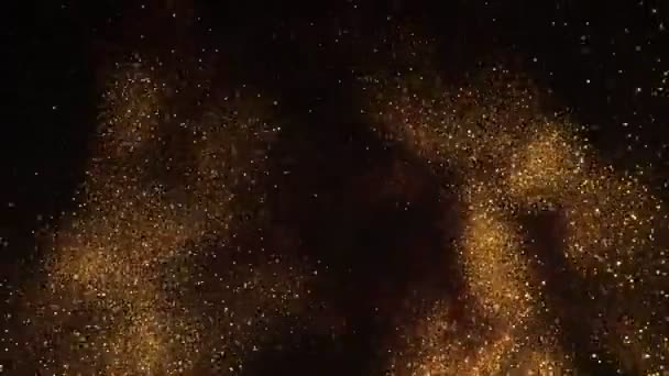 Super Slow Motion Shot Golden Glittering Particle Background Απομονωμένο Μαύρο — Αρχείο Βίντεο