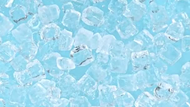 Super Slow Motion Shot Ice Cubes Robbanás Kamera Felé Világoskék — Stock videók