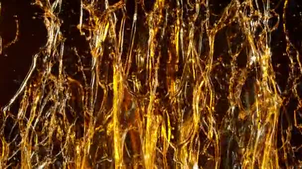 Super Slow Motion Shot Splashing Golden Oil Sobre Fondo Negro — Vídeos de Stock