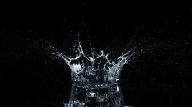 Super Slow Motion shot of Water Crown Splash, Kara Arkaplanda izole edildi. Yüksek hızlı sinema kamerasıyla çekildi, 4K.