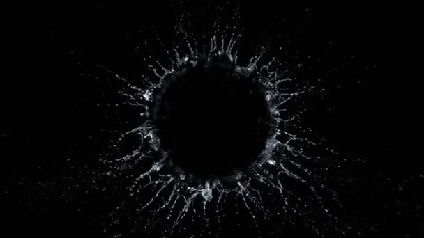 Super Slow Motion Top Shot Water Splash Isolated Black Background — Stock Video