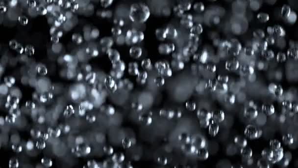 Super Slow Motion Shot Falling Water Drops Isolated Black Background — Stock Video