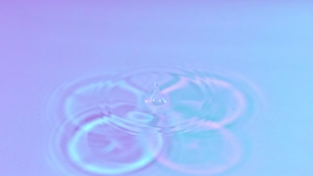 Super Slow Motion Shot Water Drop Πέφτει Στο Neon Water — Αρχείο Βίντεο