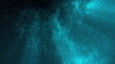 Süper Yavaş Çekim Mavi Işıldayan Atmosferik Parçacık Arkaplanı 1000 fps 'te Siyah' ta izole edildi. 4K 'da Yüksek Hız Sinema Kamerası ile çekildi..
