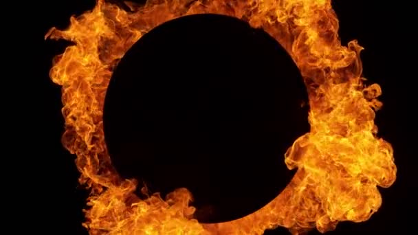 Super Slow Motion Shot Fire Explosie Met Zwarte Cirkel Het — Stockvideo