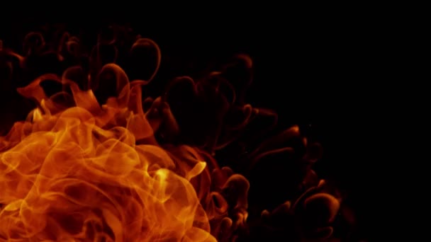 Super Slow Motion Detail Shot Fire Explosie Tegen Zwarte Muur — Stockvideo