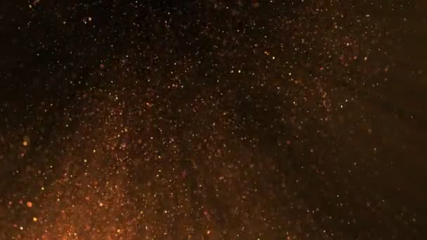 Super Slow Motion Shot Golden Atmospheric Particle Background Aislado Negro — Vídeos de Stock