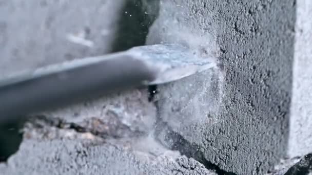 Super Slow Motion Detail Shot Concrete Demolition Jackhammer 1000 Fps — Stock Video