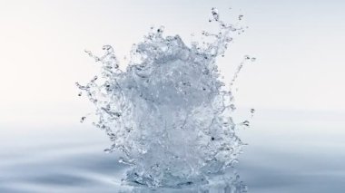 Beyaz Arkaplanda Yüzeyden Gerçek Su Sıçratma Patlamasının Süper Yavaş Çekimi, 1000fps 'de. 4K 'da yüksek hızlı sinema kamerası ile çekildi...