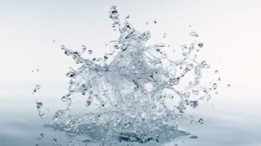 Beyaz Arkaplanda Yüzeyden Gerçek Su Sıçratma Patlamasının Süper Yavaş Çekimi, 1000fps 'de. 4K 'da yüksek hızlı sinema kamerası ile çekildi...