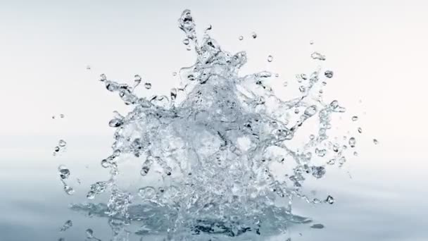 Super Slow Motion Shot Real Water Splash Surface White Foundation — стоковое видео