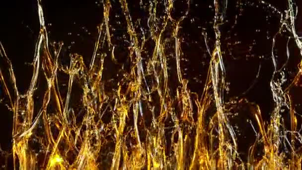 Kara Arkaplanda Altın Yağ Sıçratma Nın Süper Yavaş Çekimi 1000Fps — Stok video