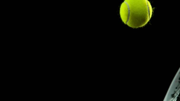 Super Slow Motion Detail Shot Hitting Tenis Ball Containing Orange — Stock Video