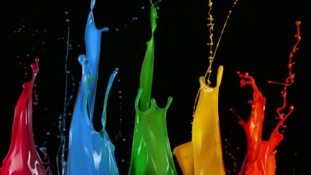 Colorido Paint Splashes Super Slow Motion Isolado Fundo Preto 1000Fps — Vídeo de Stock