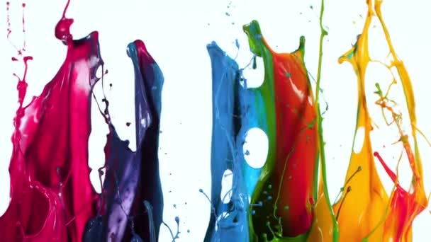 Kolorowe Plamy Farby Super Slow Motion Izolowane Białym Tle 1000Fps — Wideo stockowe