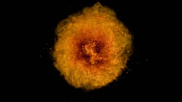 1000Fpsで黒の背景に隔離されたオレンジの粉体爆発を回転させる超スローモーションショット 4Kで高速シネマカメラで撮影 — ストック動画
