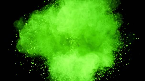 Super Slow Motion Shot Moving Green Powder Cloud Odizolowana Czarnym — Wideo stockowe