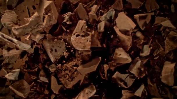 Super Slow Motion Shot Rotating Raw Chocolate Chunks Cocoa Depois — Vídeo de Stock