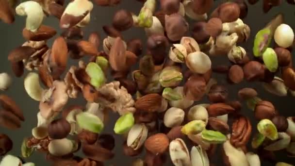 Super Slow Motion Shot Dari Nut Mixture Rotating Dan Flying — Stok Video