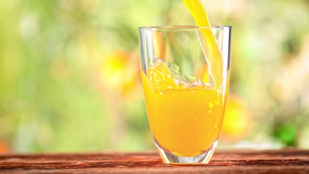 Super Slow Motion Shot Pouring Fresh Orange Juice Glass 1000 — Stock video