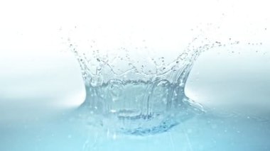 Super Slow Motion Shot of Water Crown Splash on Ligh Blue Background at 1000fps. Filmed with high speed cinema camera, 4k.