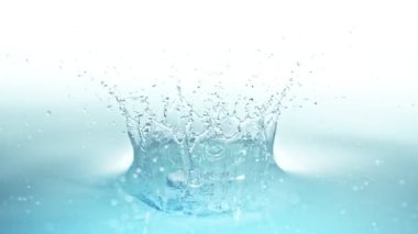 Super Slow Motion Shot of Water Crown Splash on Ligh Blue Background at 1000fps. Filmed with high speed cinema camera, 4k.