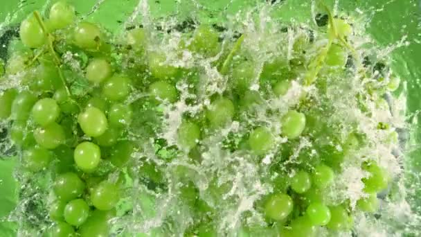 Super Slow Motion Shot Fresh Green Grape Wine Vízbe Zuhanó — Stock videók