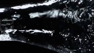 Süper Yavaş Hareket Detaylı Su Akıntısı Kaynağı Kara Arkaplan 'da izole edildi. 4K Çözünürlükte Yüksek Hız Sinema Kamerası ile Çekim.