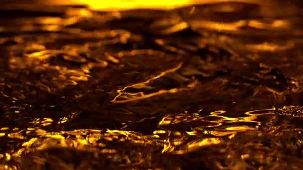Super Slow Motion Shot Waving Dark Golden Liquid Texture Met — Stockvideo