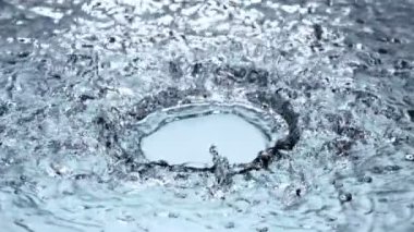 Super Slow Motion Shot of Round Waving and Splashing Blue Water Surface at 1000fps. Filmed with High Speed Cinema Camera in 4K Resolution.