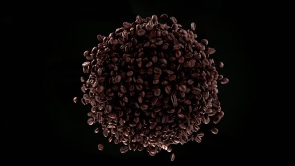 Super Slow Motion Colpo Rotante Esplosivo Chicchi Caffè Premium Isolato — Video Stock