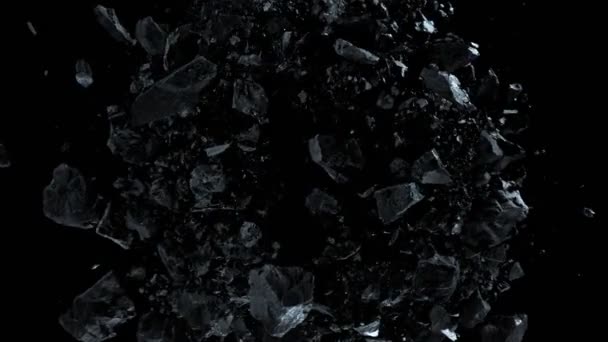 Супер Замедленная Съемка Вращающегося Взорванного Разбросанного Угля Черном Частотой 1000 — стоковое видео
