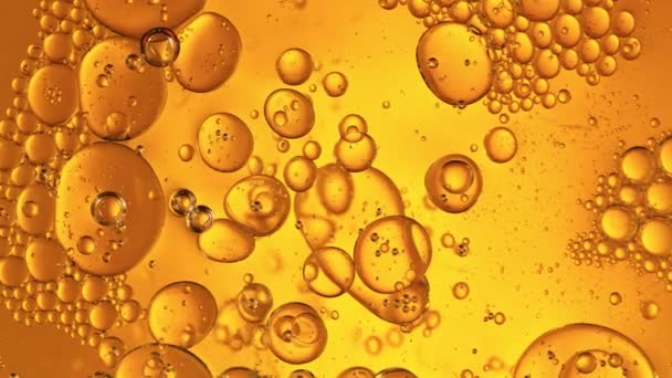 Super Slow Motion Shot Moving Oil Bubbles Golden Background 1000Fps — Stok Video