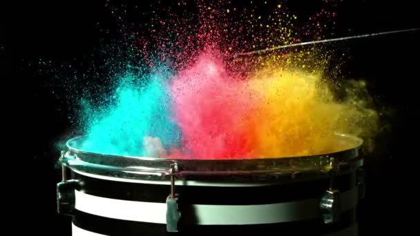 Super Slow Motion Shot Drum Hit Color Powder Explosion Przy — Wideo stockowe